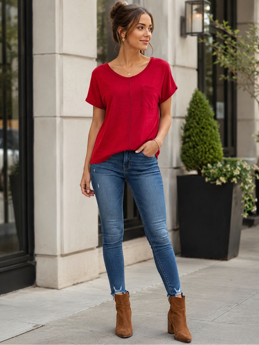 Diana Belle Red Pocket Short Sleeve Tee Size Small